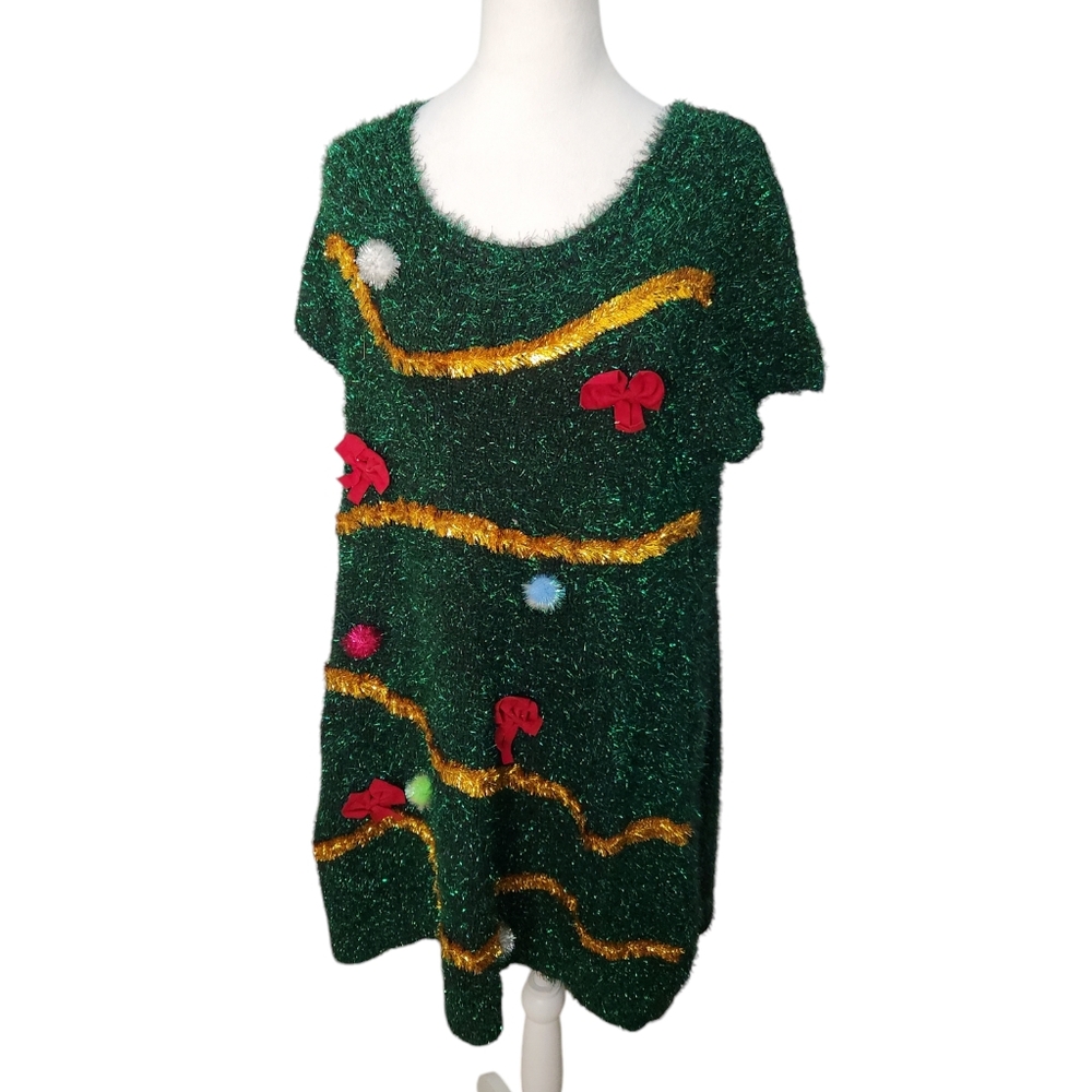Celebrate Together CHRISTMAS TREE Long Tunic Sweater Top or Dress Size XL